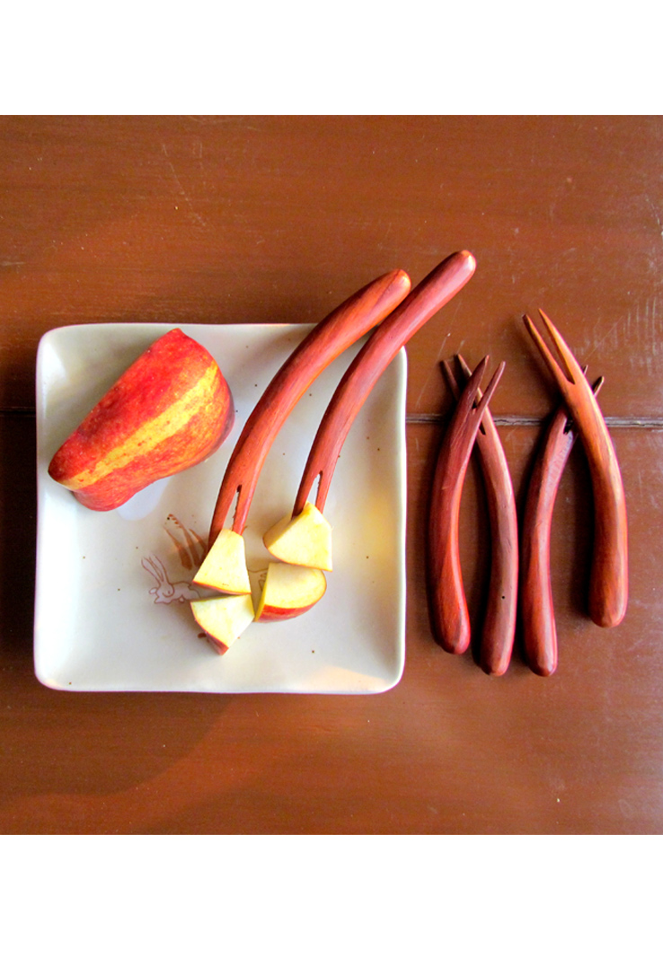 Handcarved Wood Curved Fruitpicks - Set of 6 Fruitpicks